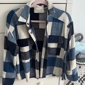 Mustard Seed Blue and White Plaid Jacket